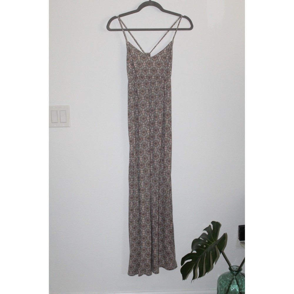 ONeill Women's Pink Paisley Medallion Cross Back Maxi Dress with Pockets Size M